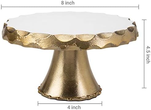 MyGift 8-inčni okrugli zlatni ton aluminijumski stalak za torte sa postoljem sa bijelim vrhom,