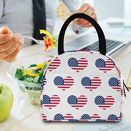 Izolovana torba za ručak za žene-Independence Heart America Flag velike nepropusne torbe za ručak